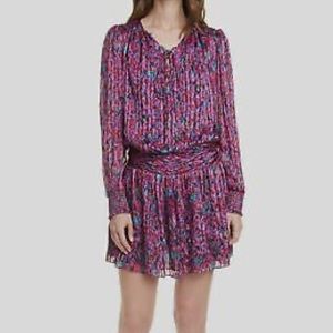 $825 Ramy Brook Women's Blue Pink
Gessie Silk Print Long-Sleeve Mini
Dress S